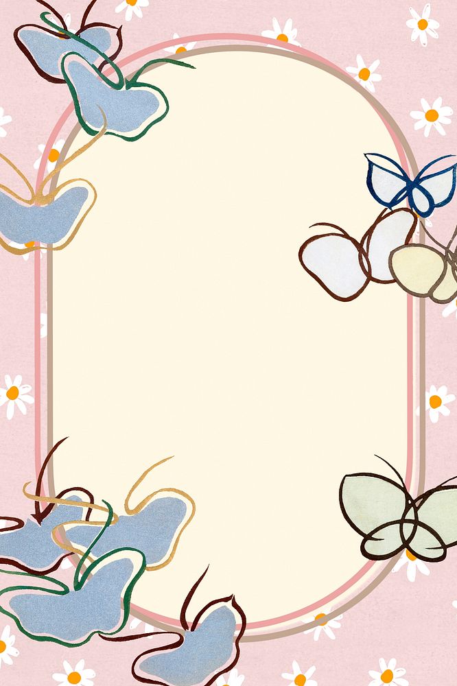 Cute butterfly frame, drawing illustration, pink design