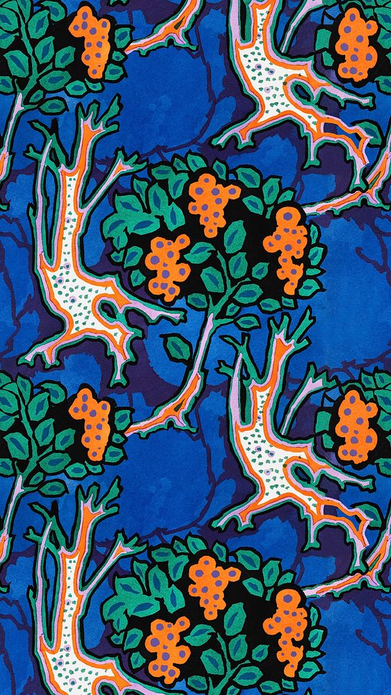 Colorful botanical phone wallpaper, vintage art deco & art nouveau background