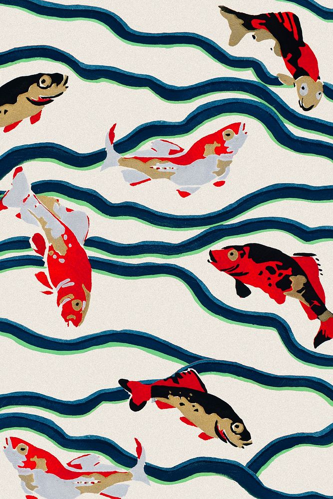 Vintage Carp fish background, art deco & art nouveau design