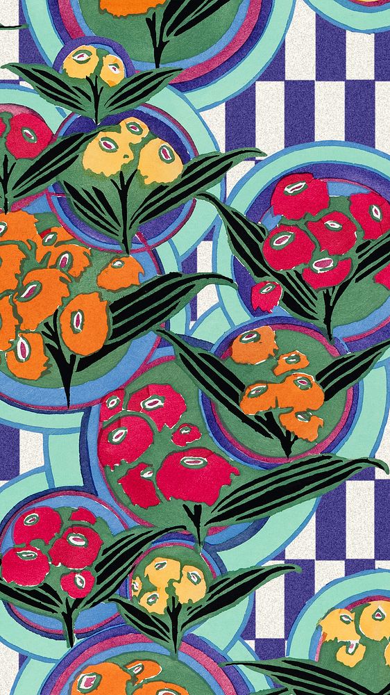 Colorful plant phone wallpaper, vintage art deco & art nouveau background