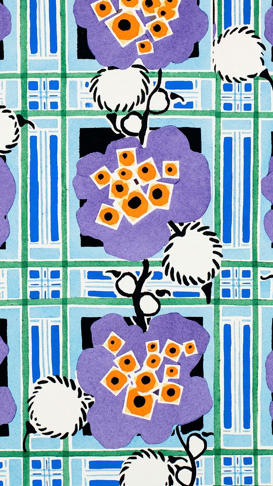 Flower iPhone wallpaper, vintage colorful art deco background