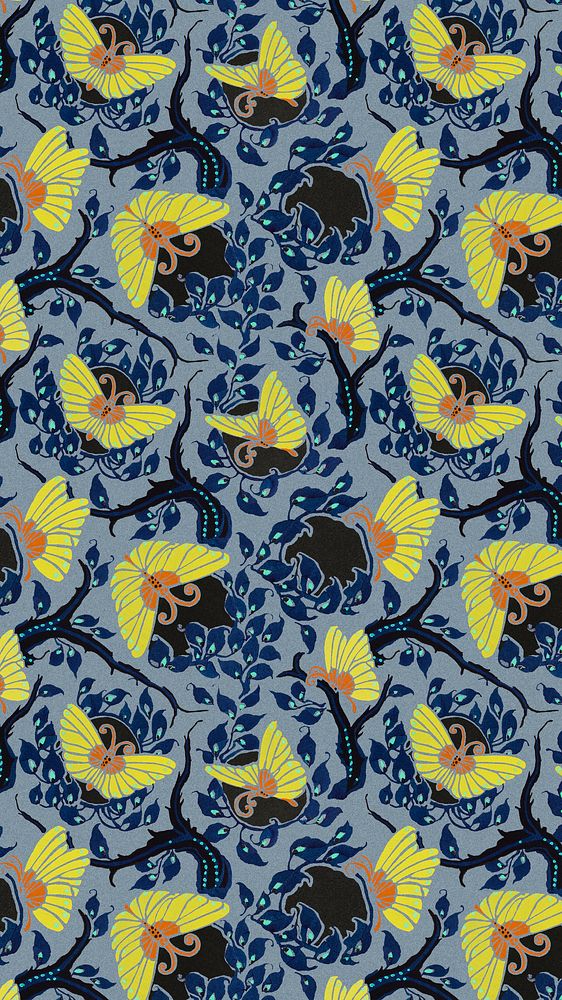 Art Nouveau butterfly pattern mobile wallpaper background