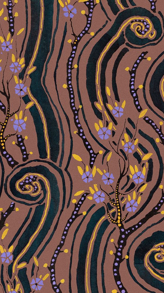 Aesthetic gold botanical pattern Art Deco phone wallpaper background in oriental style