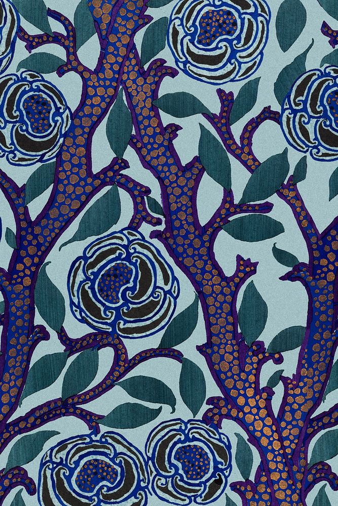 Aesthetic flower pattern, seamless Art Nouveau background in oriental style