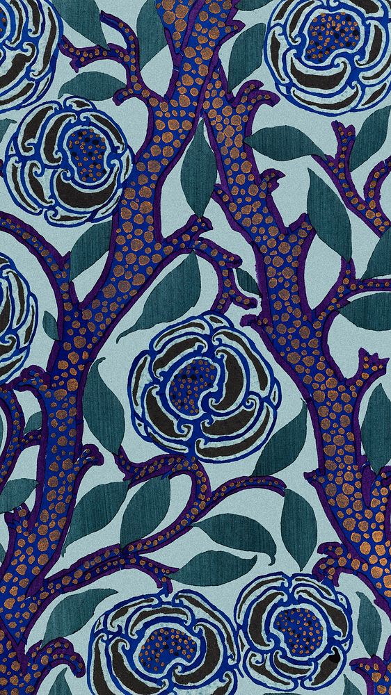 Botanical pattern Art Deco mobile wallpaper background in oriental style