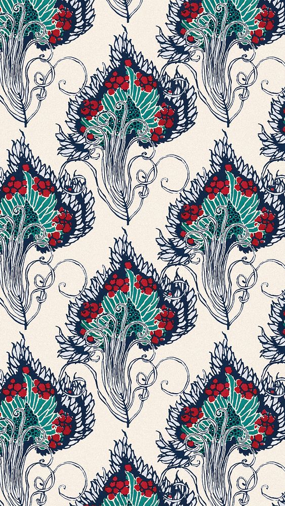 Botanical pattern Art Deco iPhone wallpaper background in oriental style 