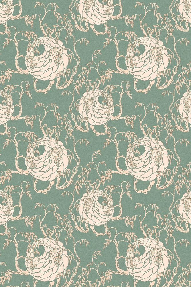 Pastel green flower pattern, seamless Art Deco background in oriental style