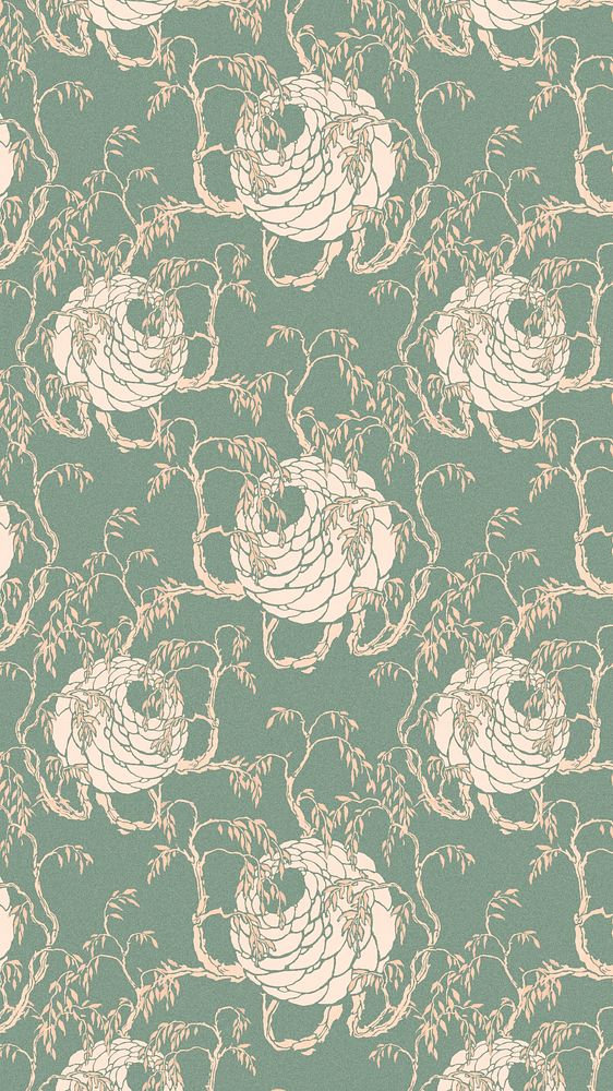 Pastel botanical pattern iPhone wallpaper, Art Nouveau background