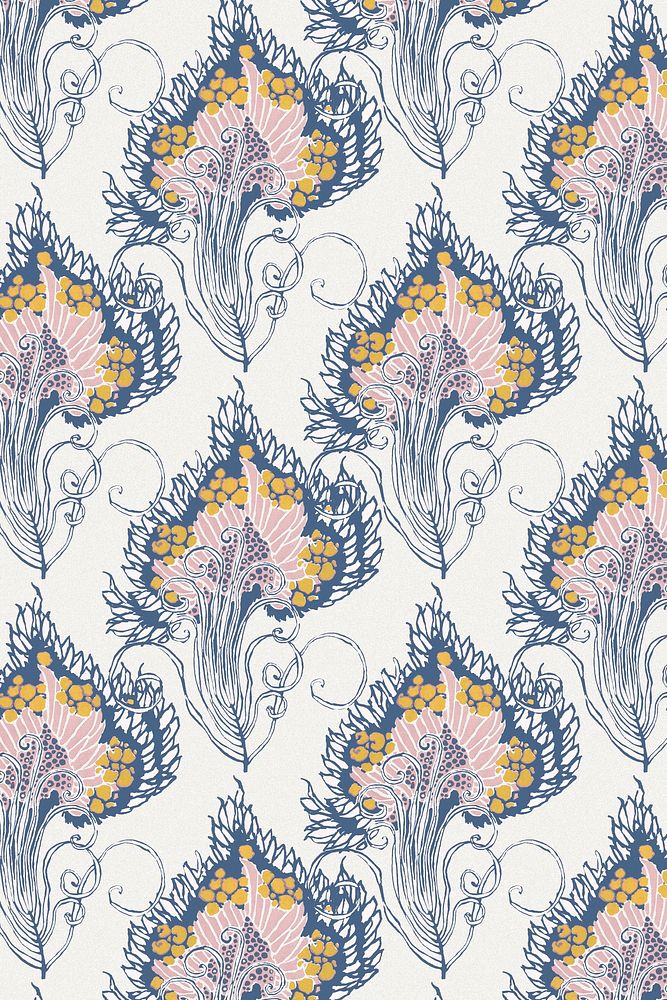 Blue flower pattern, seamless Art Nouveau background in oriental style