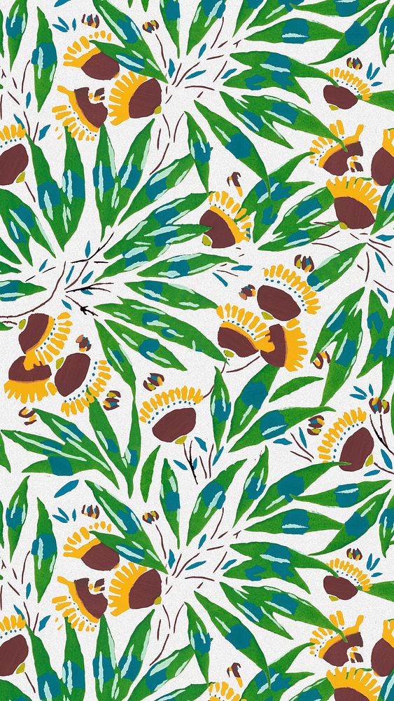 Aesthetic flower pattern iPhone wallpaper, Art Nouveau botanical background