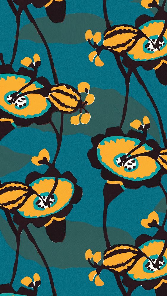 Aesthetic flower pattern mobile wallpaper, Art Nouveau botanical background