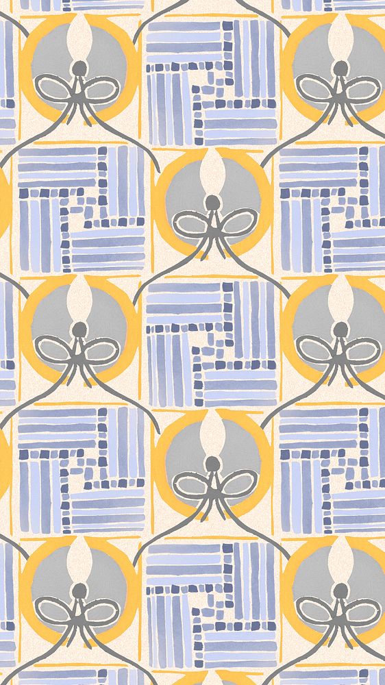 Pastel flower pattern mobile wallpaper, Art Deco vintage seamless botanical background
