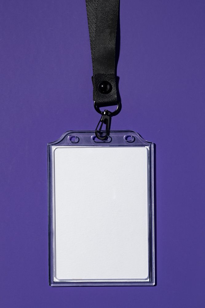 Blank white ID holder with black lanyard