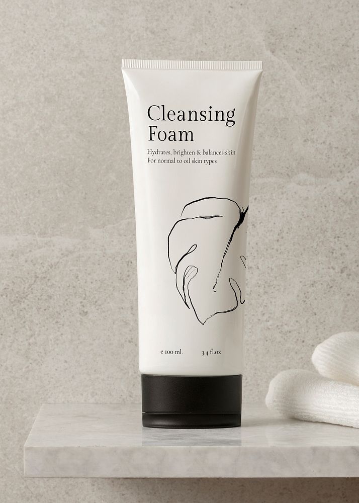 Cleansing foam tube, white packaging, beauty product