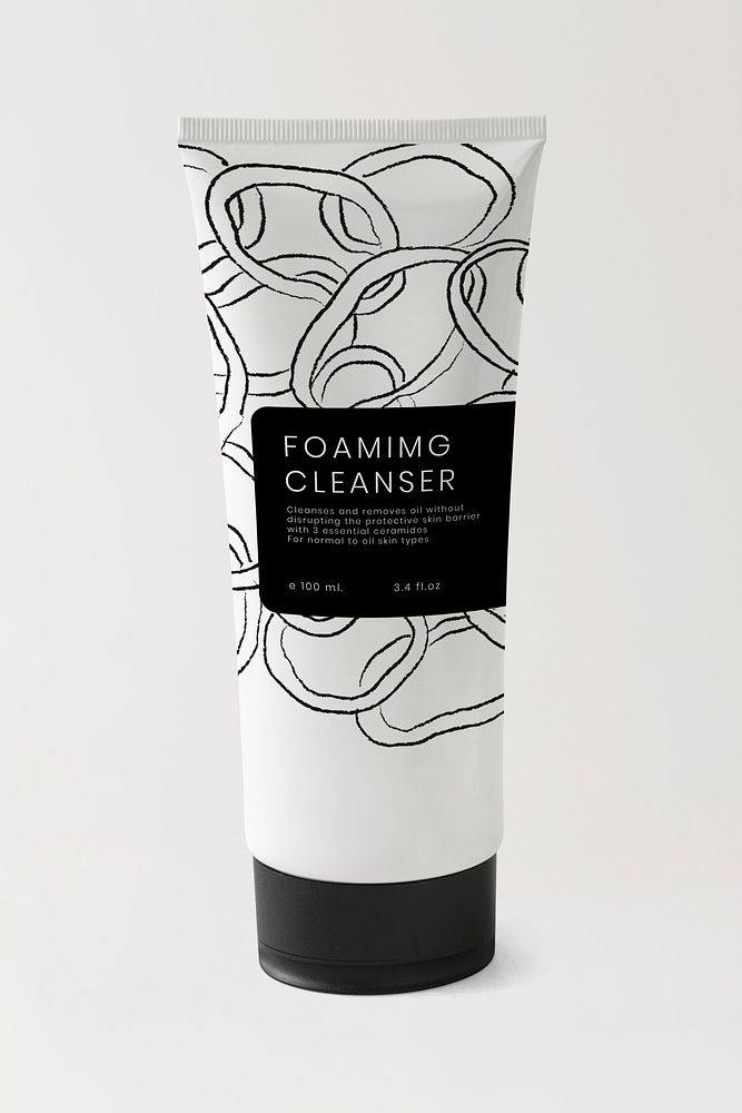 Foaming cleanser, white cosmetic tube, beauty product design