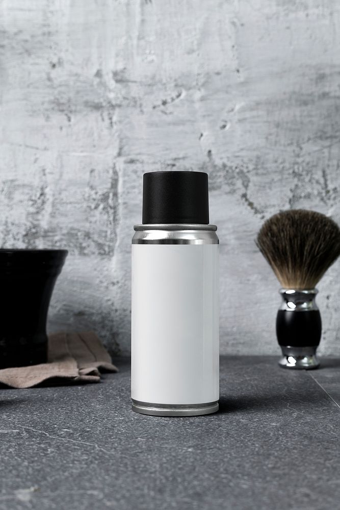 Aerosol spray can, white label, men&rsquo;s product packaging