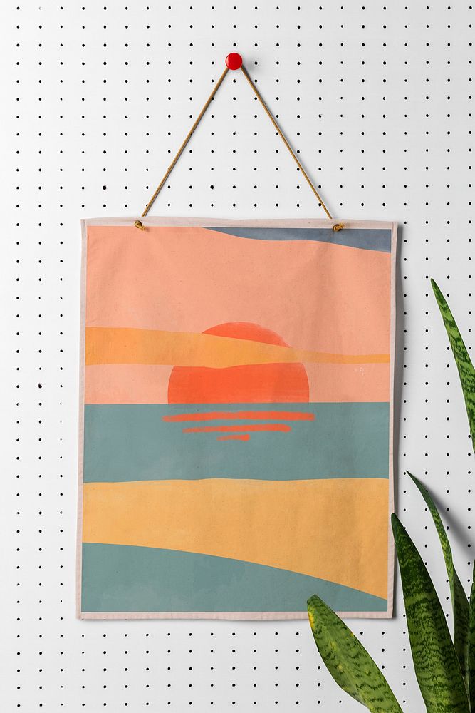 Summer sunset poster, paper stationery realistic design
