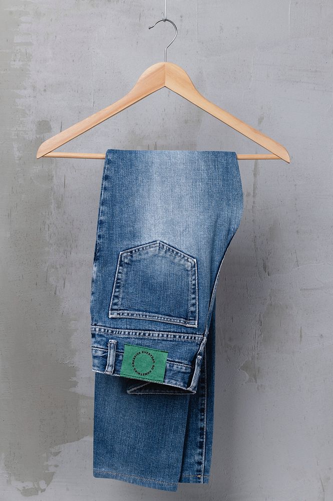 Green jeans label, casual fashion branding
