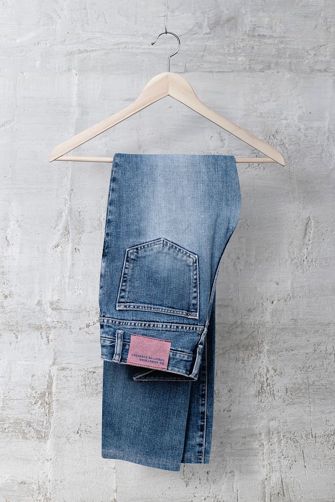 Pink jeans label, casual fashion branding