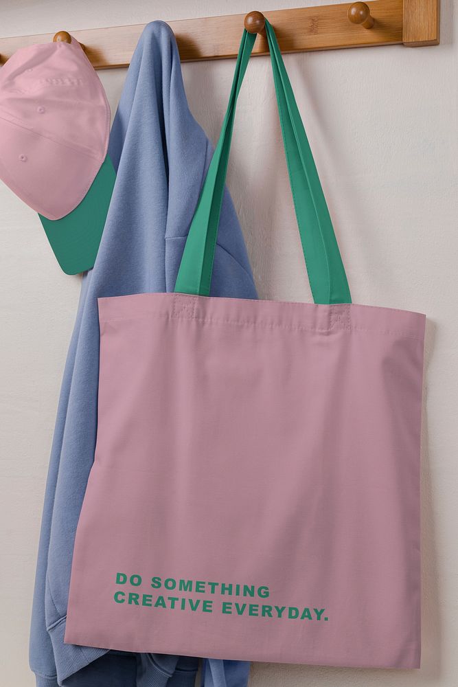 Canvas tote bag, pink printed quote, realistic design