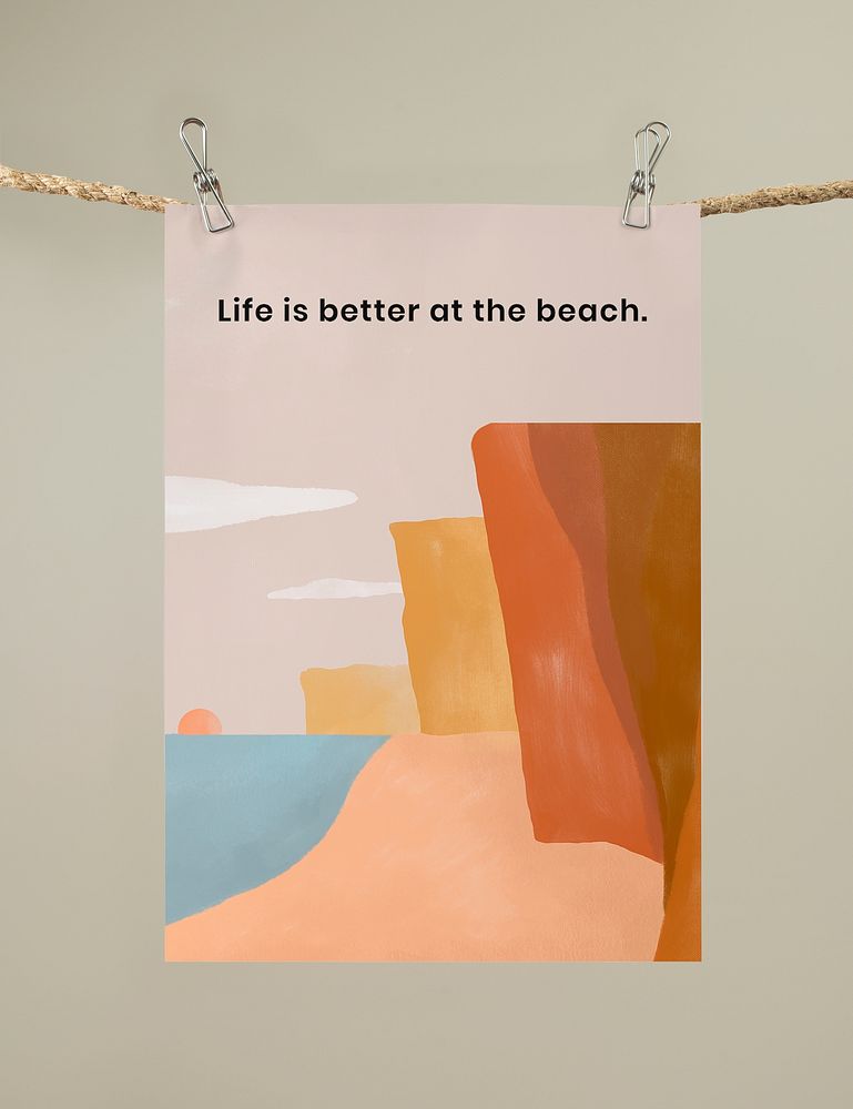 Summer quote poster, paper stationery realistic design