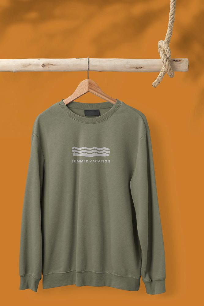 Green print sweater mockup, realistic winter apparel design