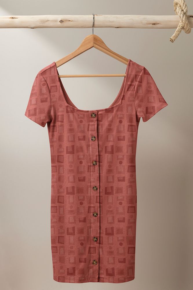 Buttoned dress, women&rsquo;s apparel with abstract pattern