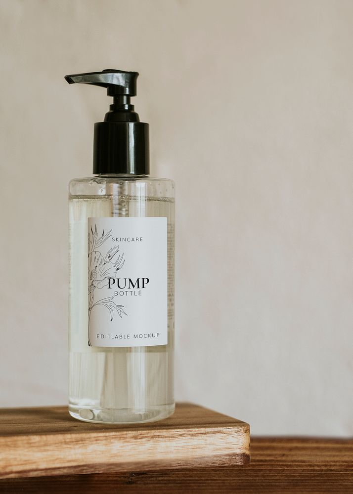 Pump bottle label mockup, beauty product packaging psd