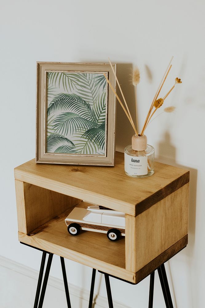 Aesthetic room with wooden bedside table