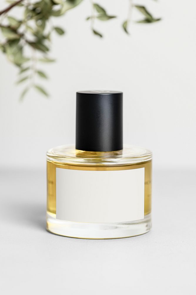 Perfume bottle with blank label, business branding design