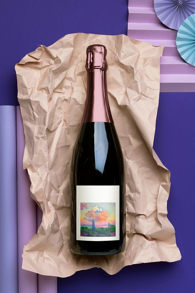 Aesthetic champagne bottle, beverage packaging design