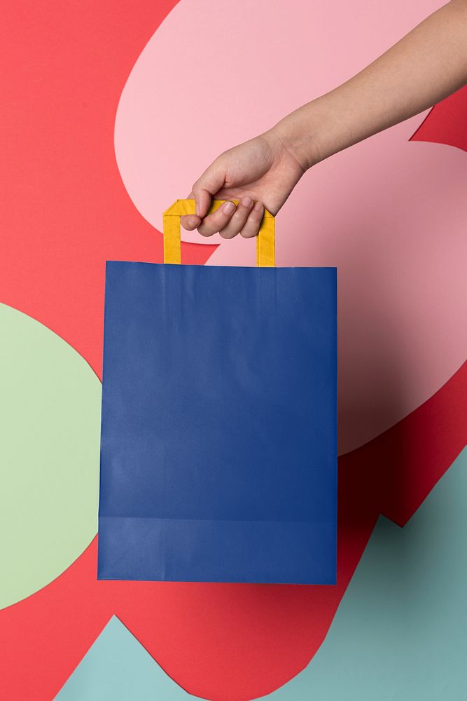 Blue shopping bag, fashion branding with design space