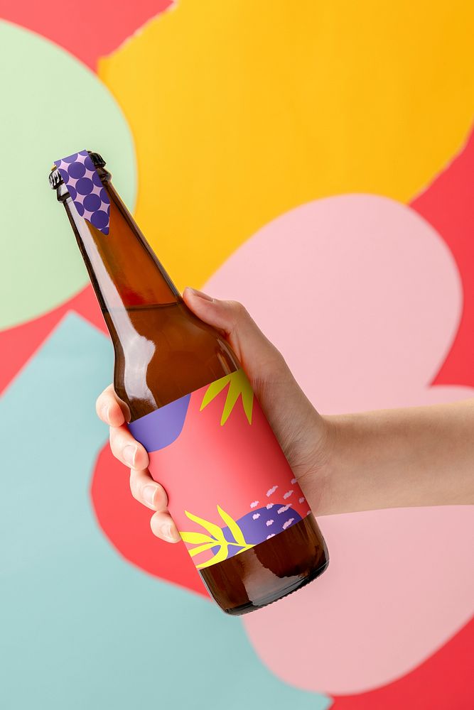 Tropical beer bottle label, aesthetic design with blank space