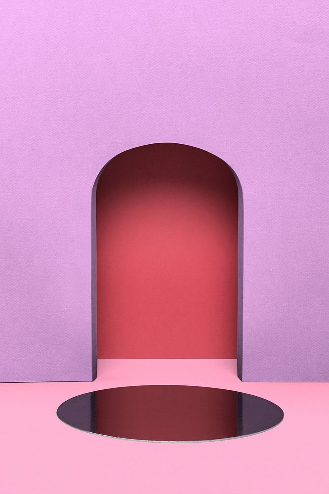 3D arch product backdrop mockup, pink aesthetic psd