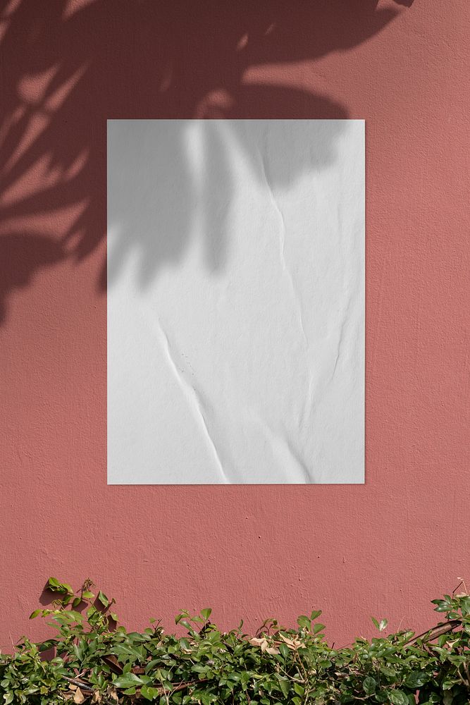 Aesthetic white poster with design space on pink wall