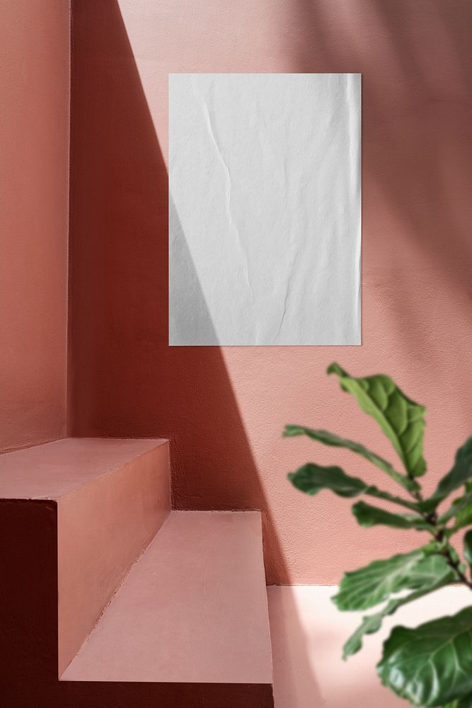 Aesthetic white poster with design space on pink wall