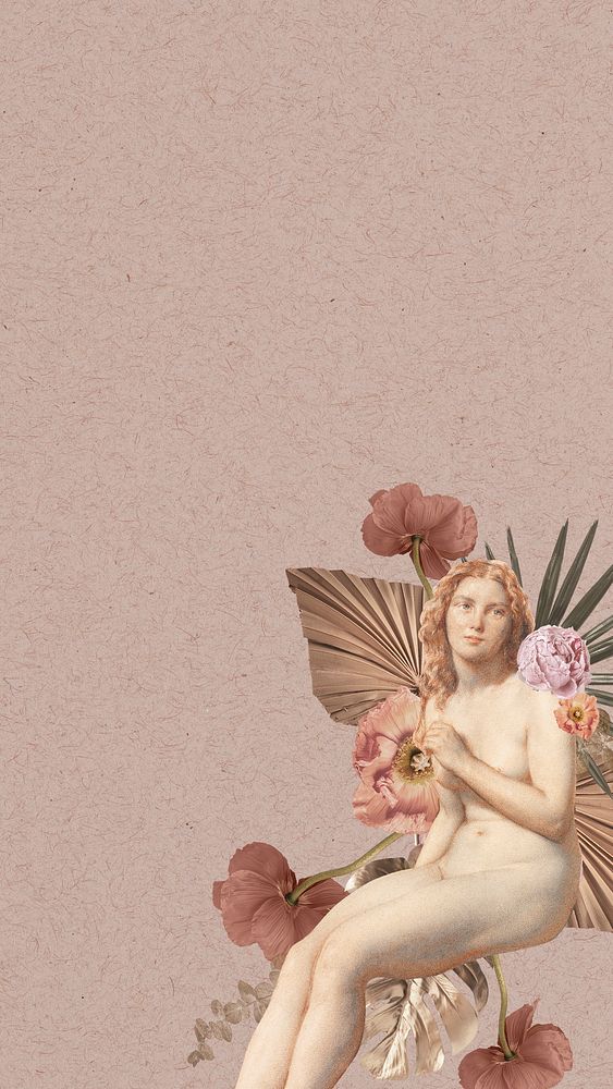 Feminine goddess iPhone wallpaper, beige floral background