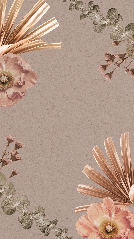 Aesthetic flower mobile wallpaper, beige floral background