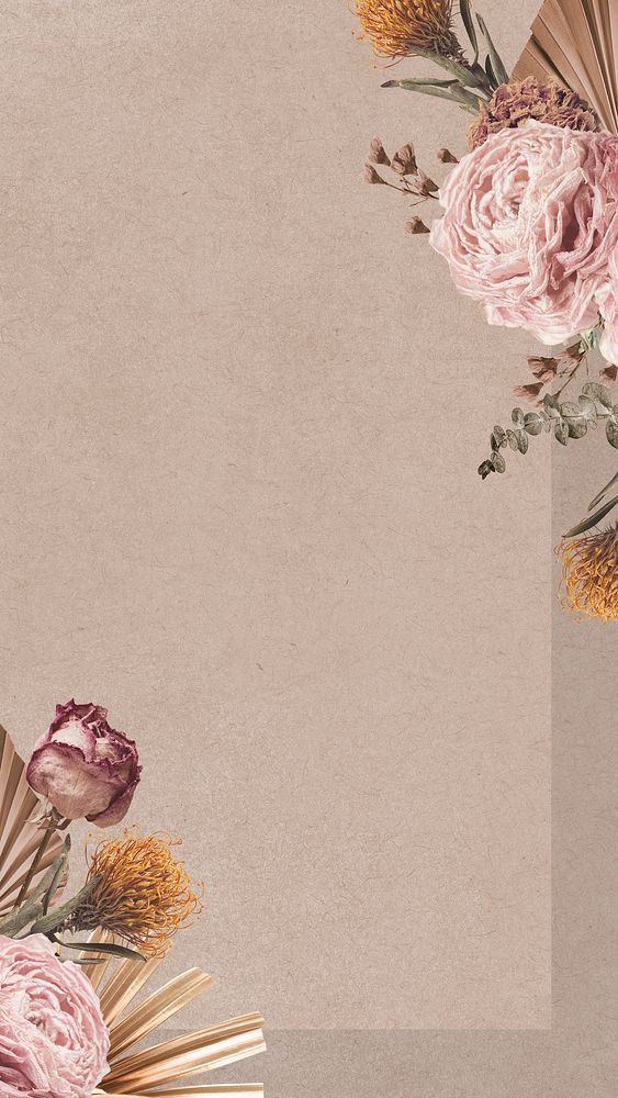 Aesthetic phone wallpaper, beige floral background