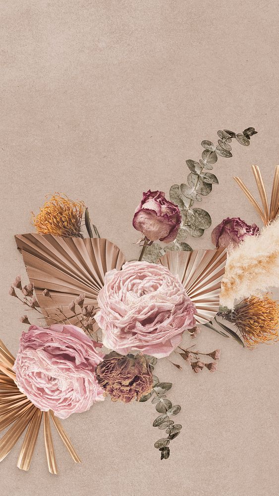 Pink flower mobile wallpaper, beige Free Photo rawpixel