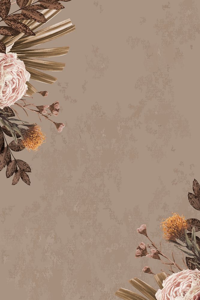Spring flower background, aesthetic brown & gold design vector