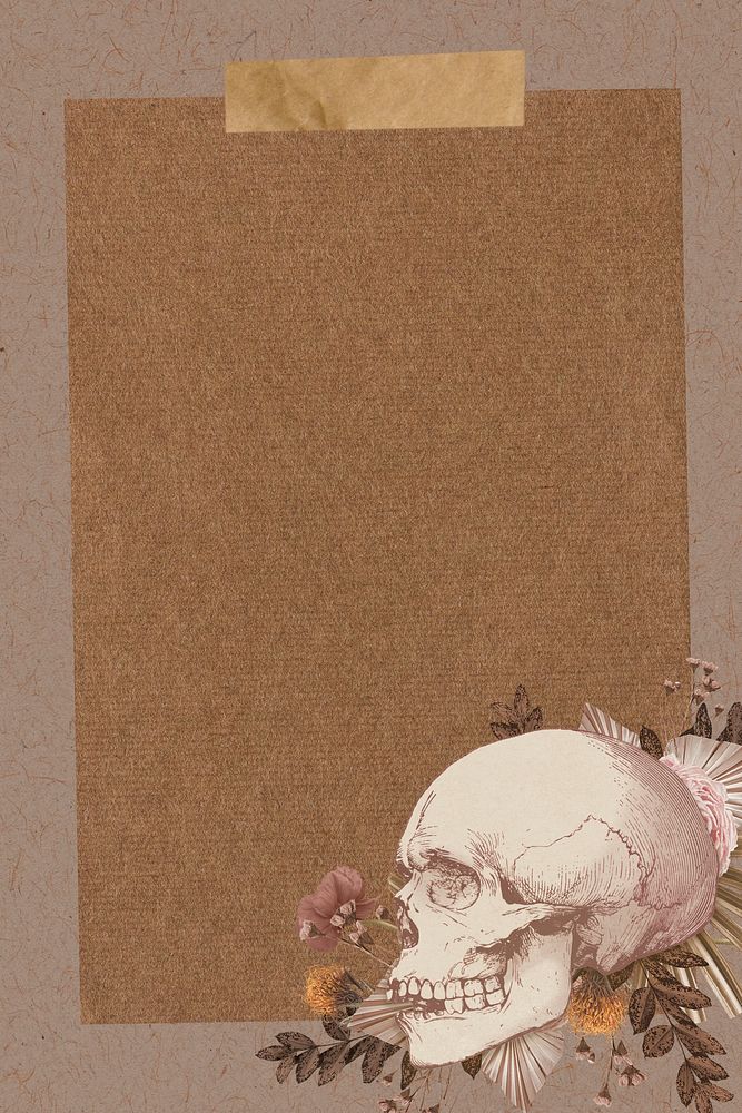 Vintage skull brown note background, aesthetic floral design