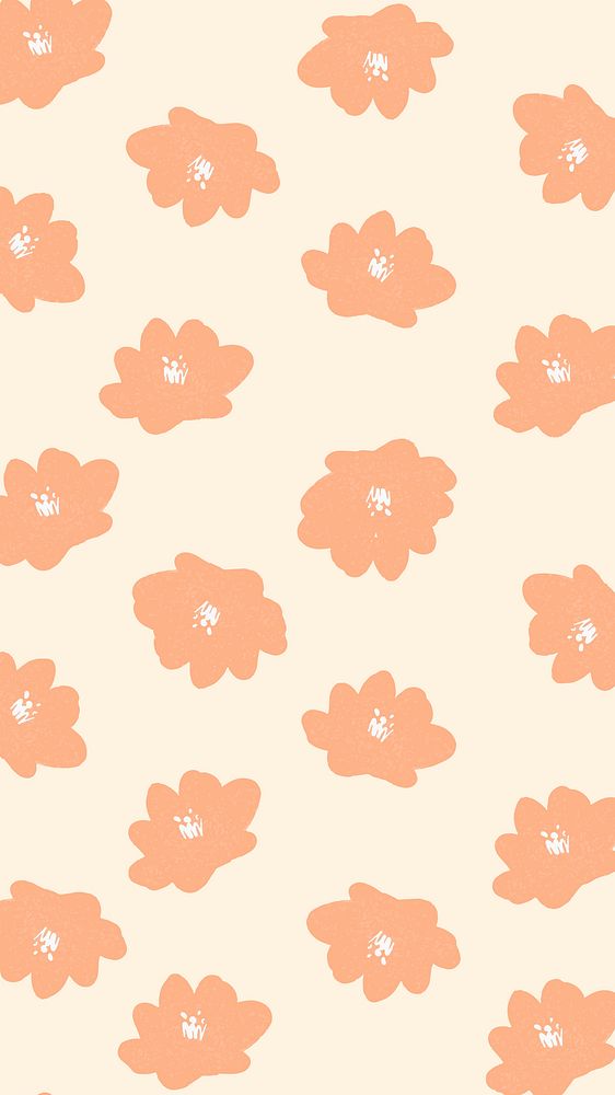 Flower pattern phone wallpaper, aesthetic pastel orange