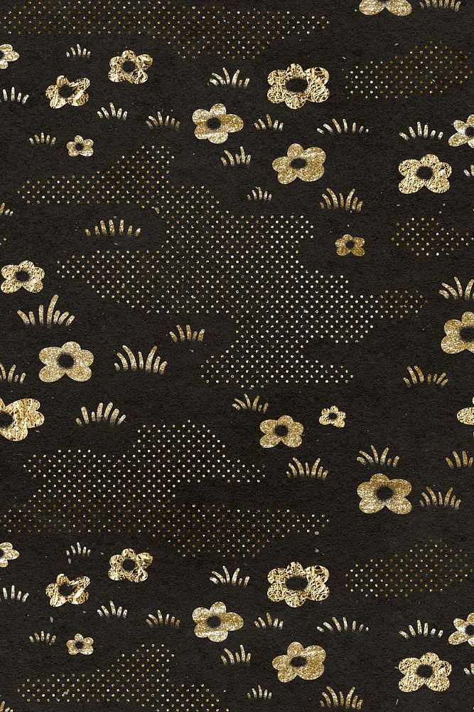 Golden flower pattern background, cute aesthetic