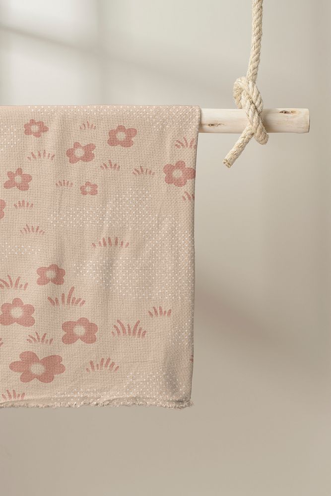 Aesthetic towel, pastel pink floral pattern design