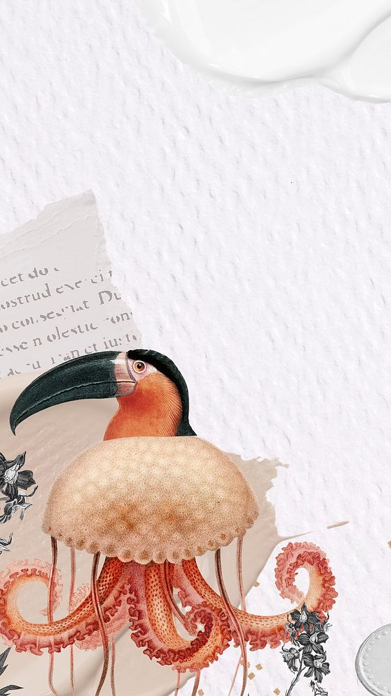 Toucan iPhone wallpaper, vintage surreal collage scrapbook artwork background