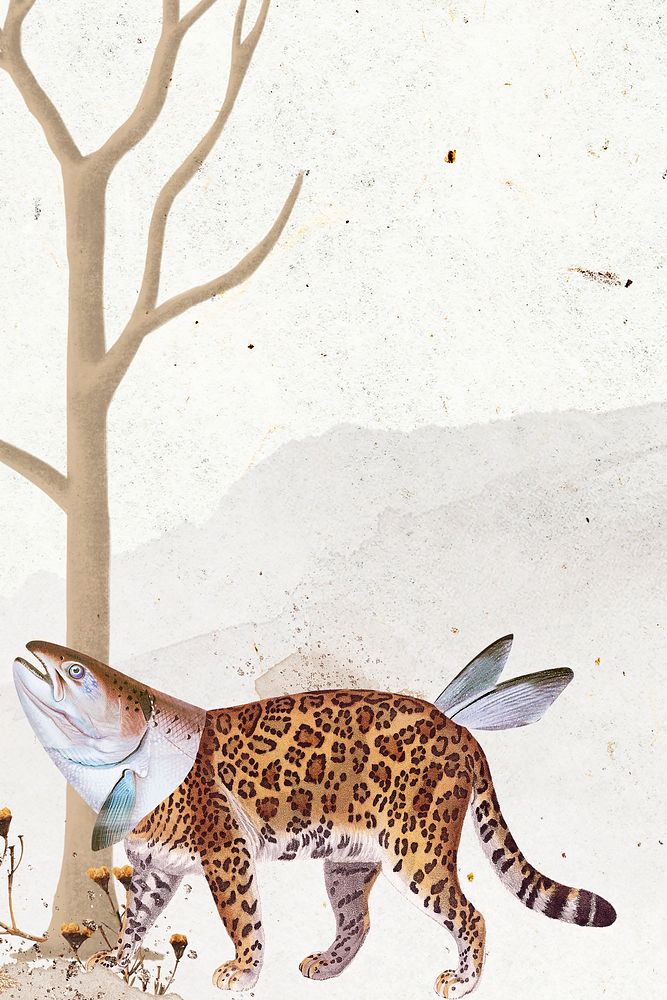 Leopard illustration, animal collage scrapbook mixed media artwork