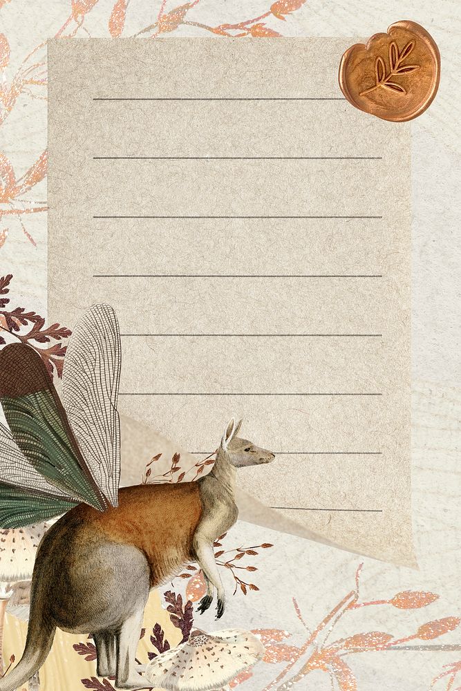 Retro kangaroo illustration digital note, surreal hybrid animal scrapbook collage art element