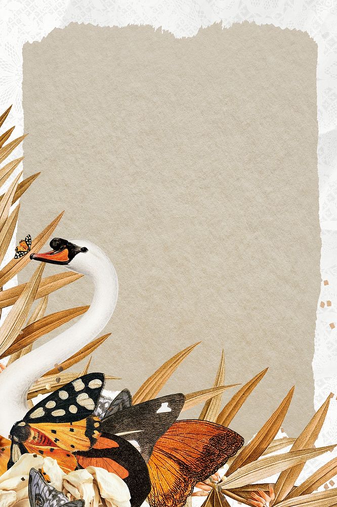 Retro swan illustration digital note, surreal hybrid animal scrapbook collage art element