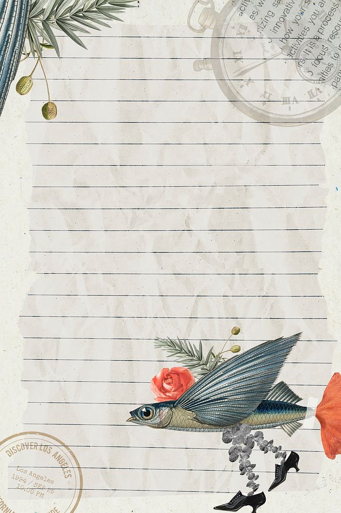 Retro fish illustration digital note, surreal hybrid animal scrapbook collage art element